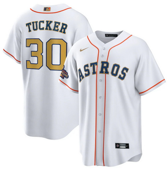 Men Houston Astros 30 Kyle Tucker White 2023 Gold Collection With World Serise Champions Patch Cool 