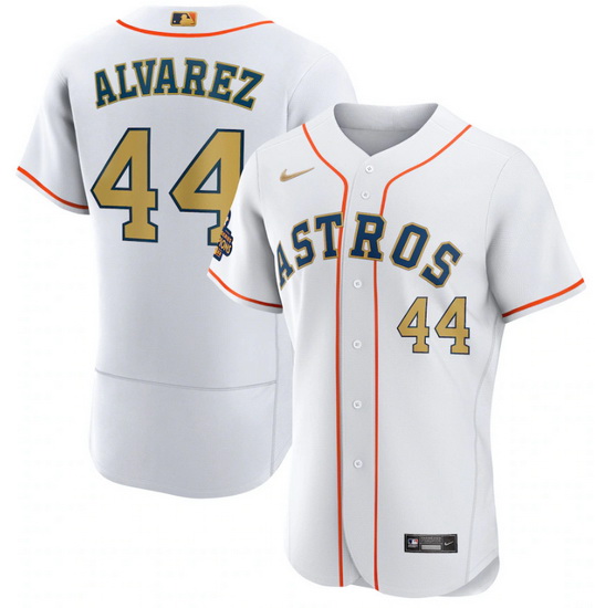 Men Houston Astros 44 Yordan Alvarez White 2023 Gold Collection With World Serise Champions Patch St