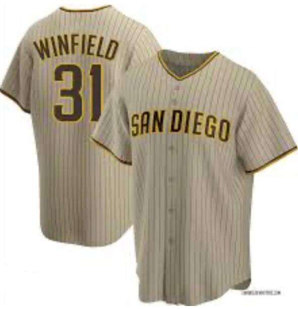 Men San Diego Padres Dave Winfield Brown Strips Stitched Cool Base Jersey