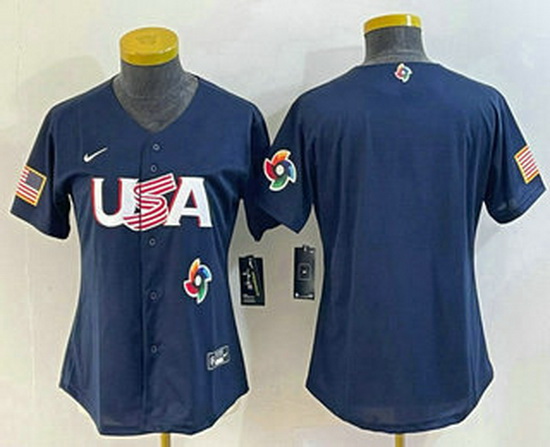 Women's USA Baseball Blank 2023 Navy World Classic Stitched Jerseys