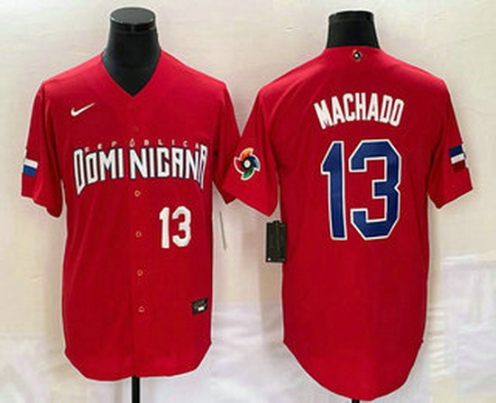 Men's Dominican Republic Baseball #13 Manny Machado Number 2023 Red World Classic Stitched Jersey