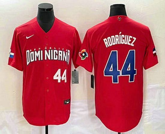 Men's Dominican Republic Baseball #44 Julio Rodriguez Number 2023 Red World Classic Stitched Jerseys