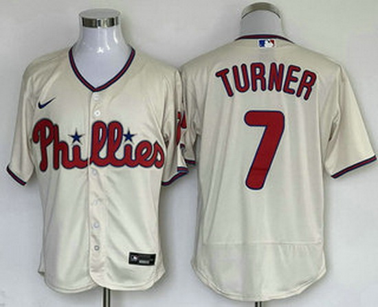 Men's Philadelphia Phillies #7 Trea Turner Cream Stitched MLB Fl