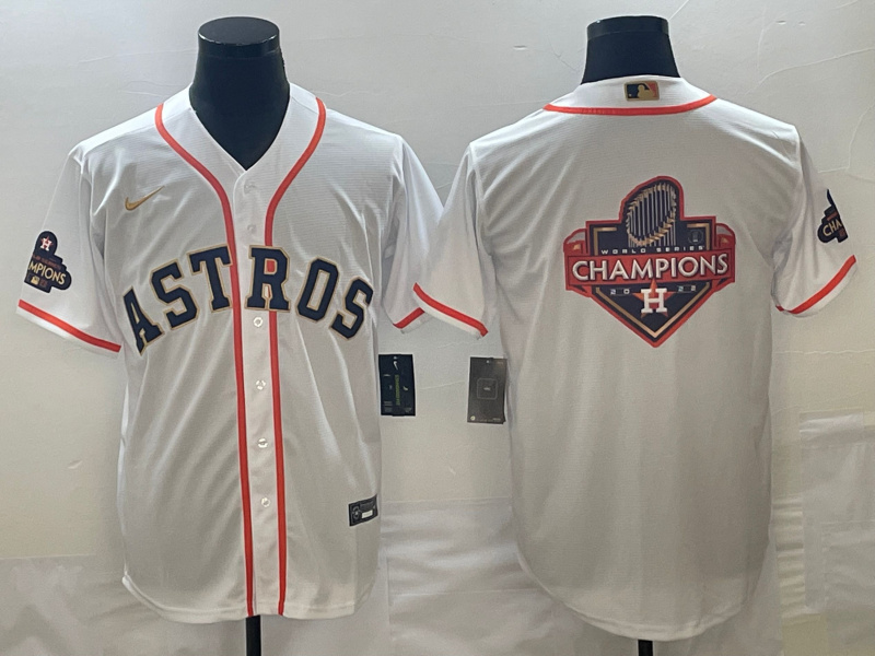Men Houston Astros White 2023 Gold Collection With World Serise Champions Patch Team Big Logo Cool B