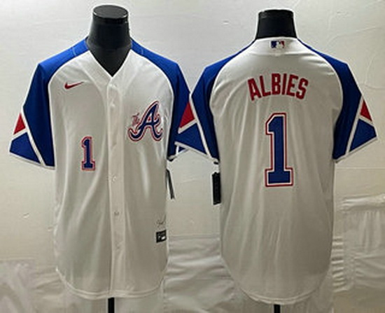 Men's Atlanta Braves #1 Ozzie Albies Number White 2023 City Connect Cool Base Stitched Jerseys