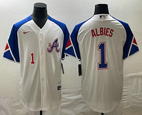 Men's Atlanta Braves #1 Ozzie Albies Number White 2023 City Connect Cool Base Stitched Jersey