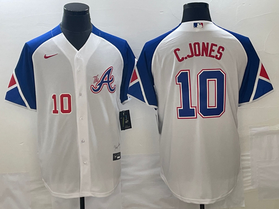 Men's Atlanta Braves #10 Chipper Jones Number White 2023 City Connect Cool Base Stitched Jerseys