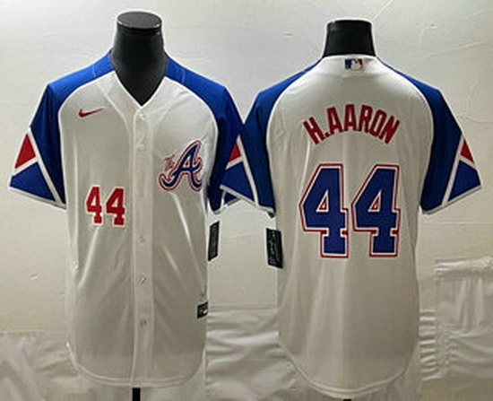 Men's Atlanta Braves #44 Hank Aaron Number White 2023 City Connect Cool Base Stitched Jersey