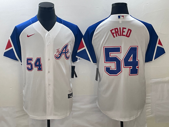 Men's Atlanta Braves #54 Max Fried Number White 2023 City Connect Cool Base Stitched Jerseys