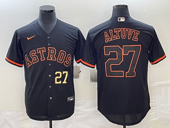 Men's Houston Astros #27 Jose Altuve Number Lights Out Black Fas