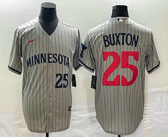 Men's Minnesota Twins #25 Byron Buxton Number 2023 Grey Home Team Cool Base Stitched Jersey