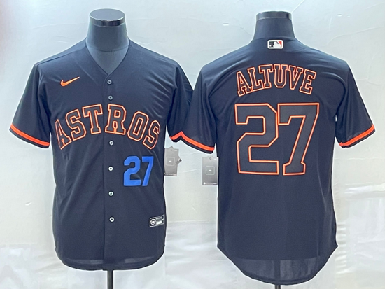 Men's Houston Astros #27 Jose Altuve Number Lights Out Black Fashion Stitched MLB Cool Base Nike Jer