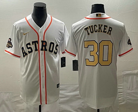 Men's Houston Astros #30 Kyle Tucker 2023 White Gold World Seris