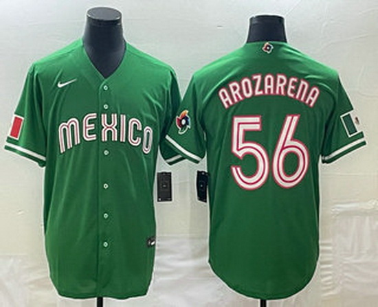 Men's Mexico Baseball #56 Randy Arozarena 2023 Green World Class