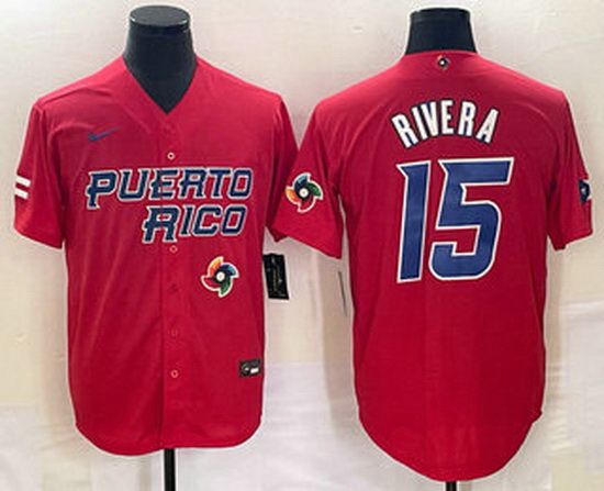 Men's Puerto Rico Baseball #15 Emmanuel Rivera 2023 Red World Cl
