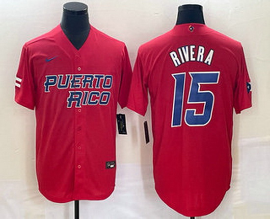 Men's Puerto Rico Baseball #15 Emmanuel Rivera 2023 Red World Cl