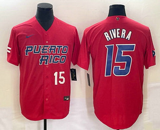 Men's Puerto Rico Baseball #15 Emmanuel Rivera Number 2023 Red World Classic With Patch Stitched Jer