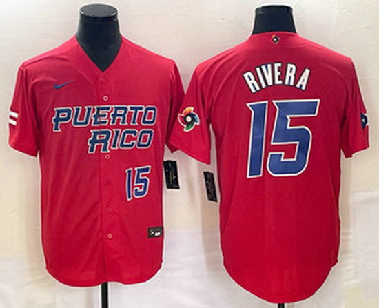 Men's Puerto Rico Baseball #15 Emmanuel Rivera Number 2023 Red World Classic With Patch Stitched Jer