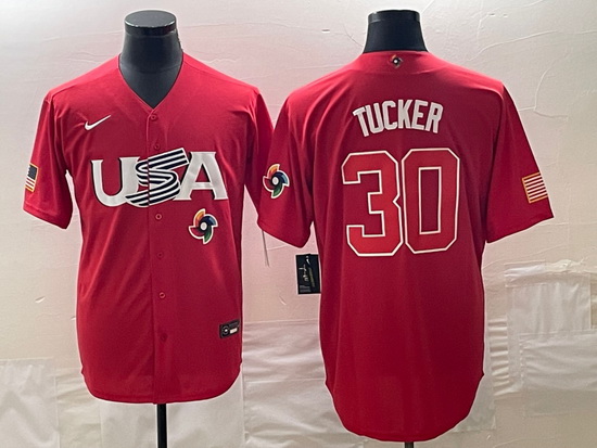 Men's USA Baseball #30 Kyle Tucker 2023 Red World Classic With Patch Stitched Jerseys