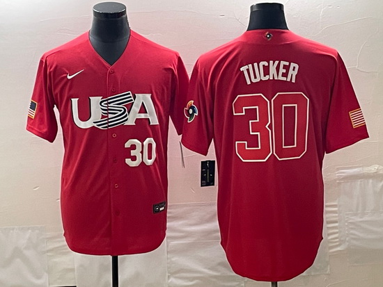 Men's USA Baseball #30 Kyle Tucker Number 2023 Red World Classic With Patch Stitched Jersey2