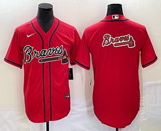 Men's Atlanta Braves Red Team Big Logo Cool Base Stitched Baseball Jersey