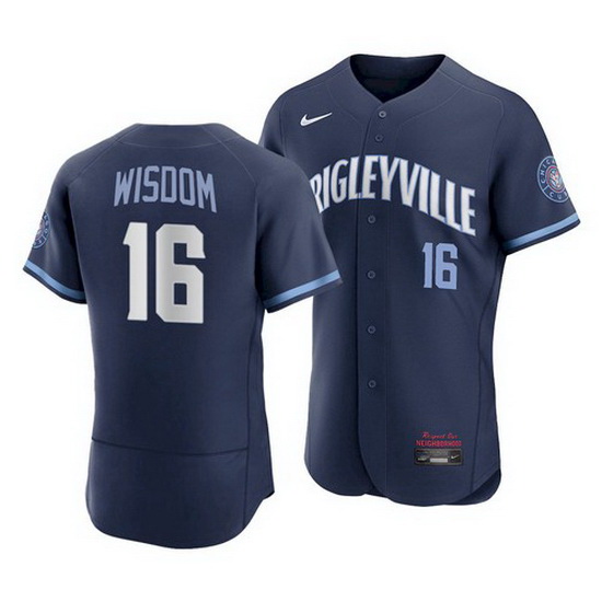 Men's Chicago Cubs #16 Patrick Wisdom 2021 Navy City Connect Sti