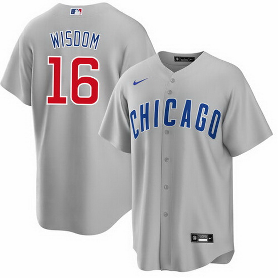 Men's Chicago Cubs #16 Patrick Wisdom Gray Cool Base Stitched Ba