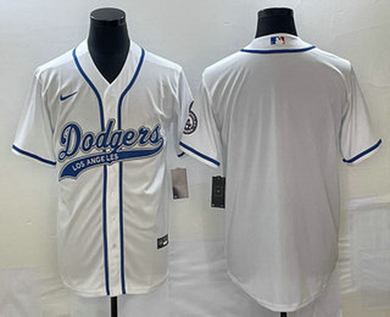 Men's Los Angeles Dodgers White Blank With Patch Cool Base Stitc