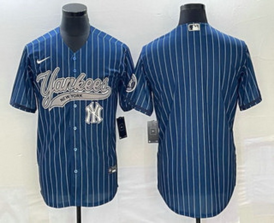 Men's New York Yankees Big Logo Navy Blue Pinstripe Cool Base Stitched Baseball Jerseys