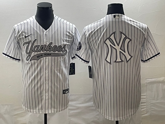 Men's New York Yankees Big Logo White Pinstripe Cool Base Stitched Baseball Jerseys