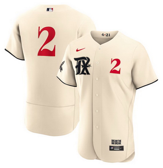 Men's Texas Rangers #2 Marcus Semien Cream 2023 City Connect Flex Base Stitched Baseball Jersey