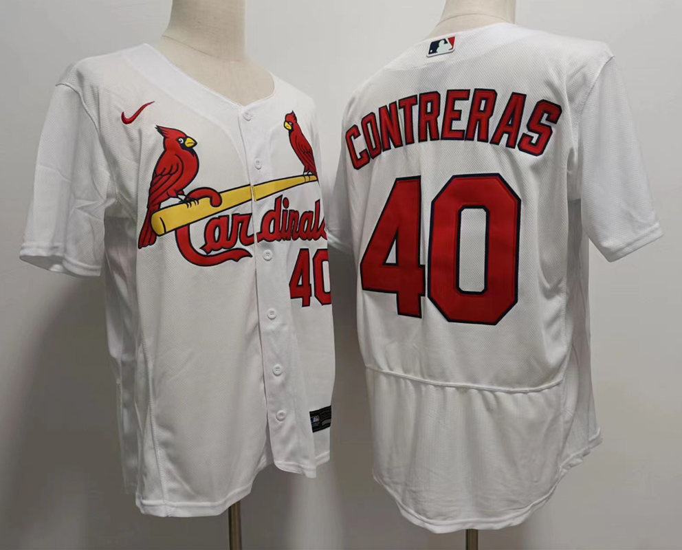 Men St Louis Cardinals 40 Willson Contreras White Stitched Flex Base Jersey