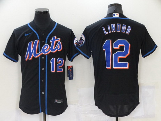 Men's New York Mets #12 Francisco Lindor Black Flex Base Stitche