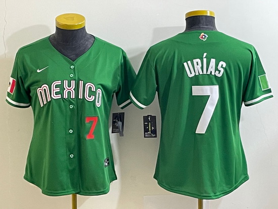 Women's Mexico Baseball #7 Julio Urias Number 2023 Green World C