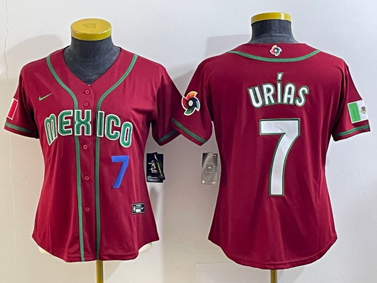 Women's Mexico Baseball #7 Julio Urias Number 2023 Red World Bas