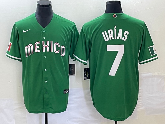 Men's Mexico Baseball #7 Julio Urias Green 2023 World Baseball C