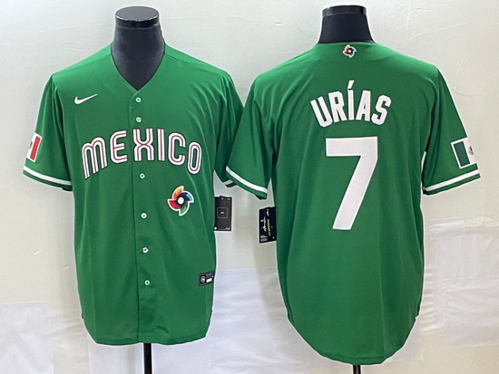 Men's Mexico Baseball #7 Julio Urias Green 2023 World Baseball C