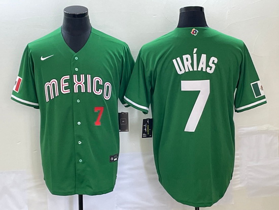 Men's Mexico Baseball #7 Julio Urias Number Green 2023 World Bas