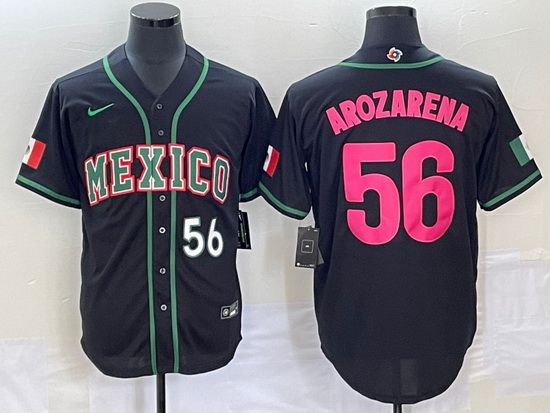 Men's Mexico Baseball #56 Randy Arozarena Number 2023 Black Pink