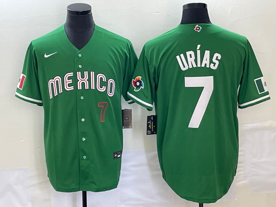 Men's Mexico Baseball #7 Julio Urias Number Green 2023 World Baseball Classic Stitched Jersey 2