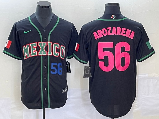 Men's Mexico Baseball #56 Randy Arozarena Number 2023 Black Pink