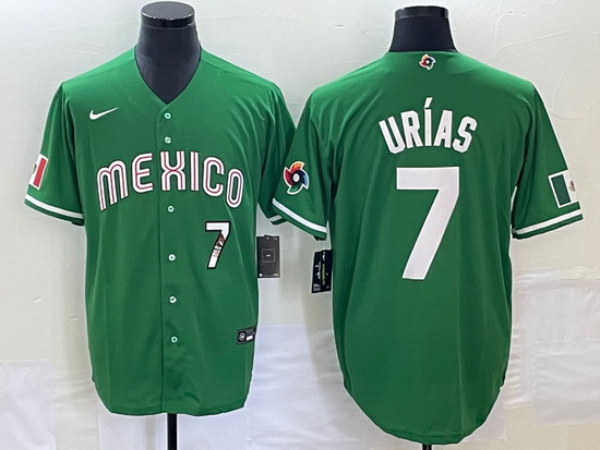 Men's Mexico Baseball #7 Julio Urias Number Green 2023 World Bas