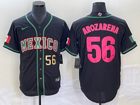 Men's Mexico Baseball #56 Randy Arozarena Number 2023 Black Pink World Classic Stitched Jersey5