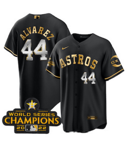 Men's Houston Astros #44 Yordan Alvarez Black Gold 2022 World Serise Champions Patch Stitched Baseba