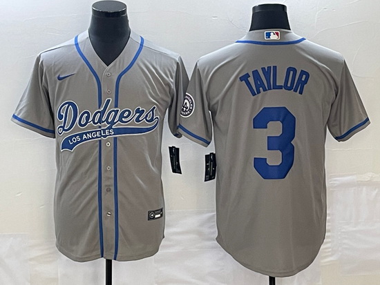 Men's Los Angeles Dodgers #3 Chris Taylor Grey With Patch Cool B