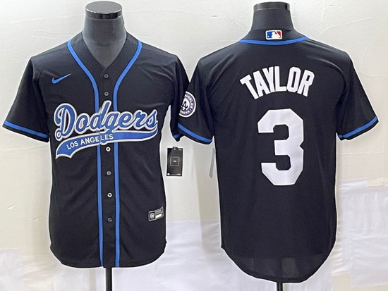 Men's Los Angeles Dodgers #3 Chris Taylor Black With Patch Cool Base Stitched Baseball Jersey1