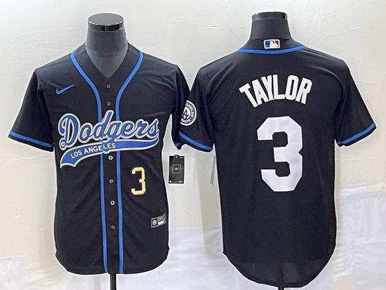 Men's Los Angeles Dodgers #3 Chris Taylor Number Black With Patc