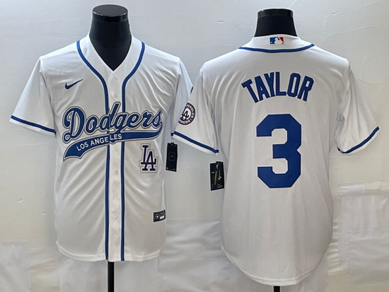 Men's Los Angeles Dodgers #3 Chris Taylor White With Patch Cool 