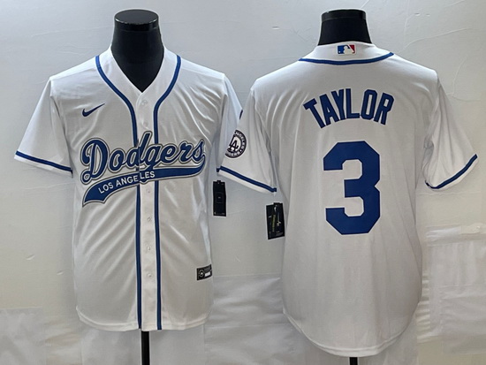 Men's Los Angeles Dodgers #3 Chris Taylor White With Patch Cool 