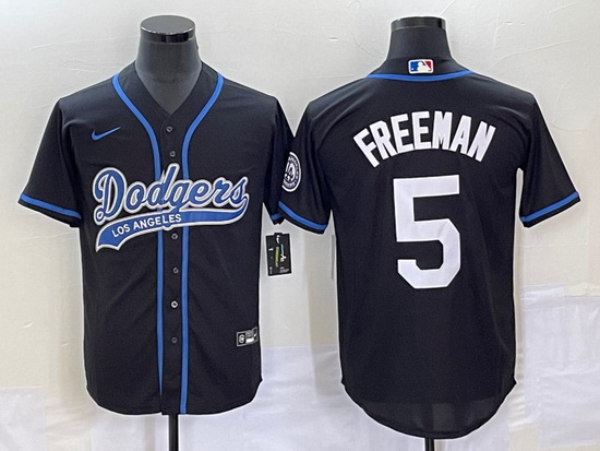 Men's Los Angeles Dodgers #5 Freddie Freeman Black Cool Base Sti